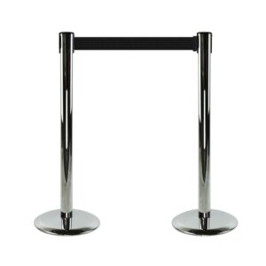 889 Tensabarrier Polished Chrome Retractable Belt Stanchion Post With Black Webbing Twin Pack