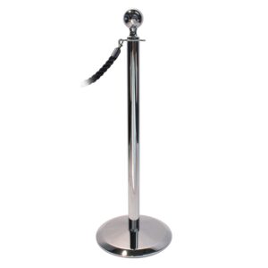 Lawrence 312 Sphere Stanchion Post with a Polished Chrome Finish, and Universal Base with Rope, 312U-2P, Queueway, Lawrence, Tensator.