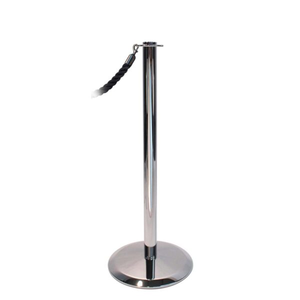 Lawrence 314 Contemporary Stanchion Post with a Polished Chrome Finish, and Universal Base with Rope