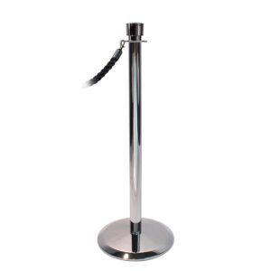 Lawrence 310 Classic Stanchion Post with a Polished Chrome, Finish, and Universal Base with Rope, 310U-1P-TAP, Queueway, Lawrence, Tensator.